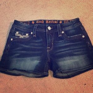 Rock revival denim shorts